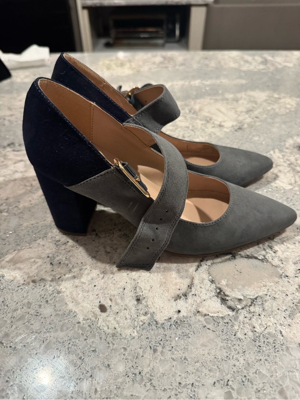 Tommy Hilfiger Gray and Black Suede Heels Size 8